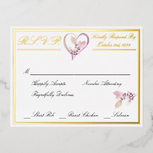 Floral Elegant White Wedding RSVP Gold Foil Invitation Postcard