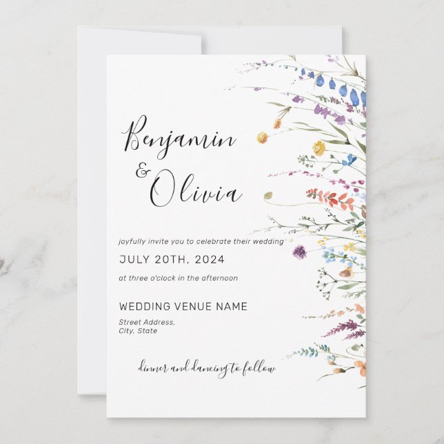 Floral Elegant Wildflower Boho Wedding Invitation (Front)