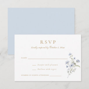 Floral Elegant Wildflowers Dusty Blue Wedding RSVP Invitation