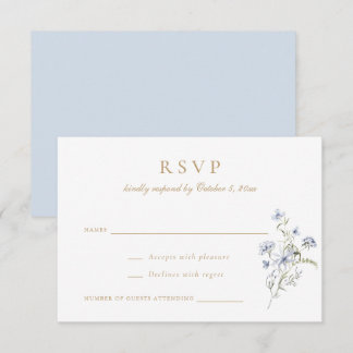 Floral Elegant Wildflowers Dusty Blue Wedding RSVP Invitation