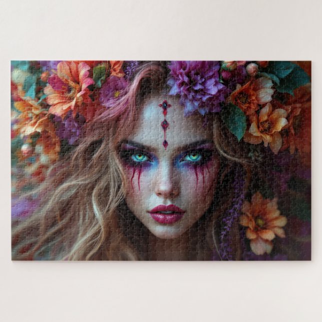 Floral Element Goddess with Radiant Flower Makeup Jigsaw Puzzle (Horizontal)