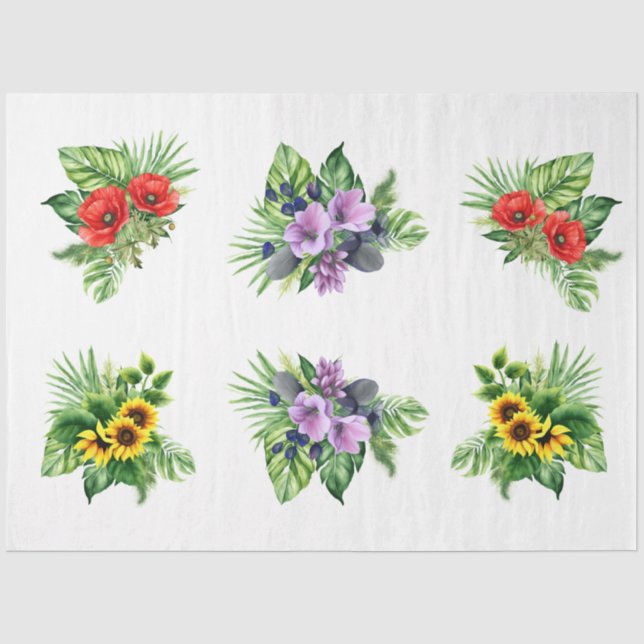 Floral Elements for Decoupage Crafting Tissue Paper (Front)