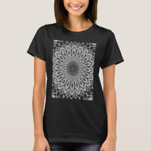 Floral Elements Geometric Monotone Pattern Grey T-Shirt