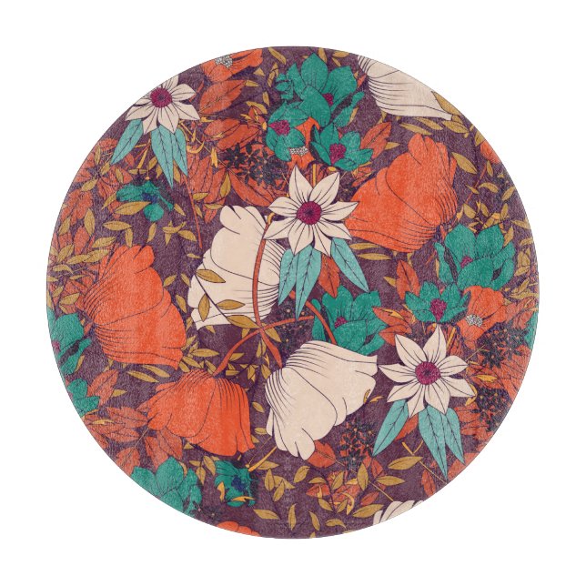 Floral Elements: Hand Drawn Seamless. Cutting Board (Front)