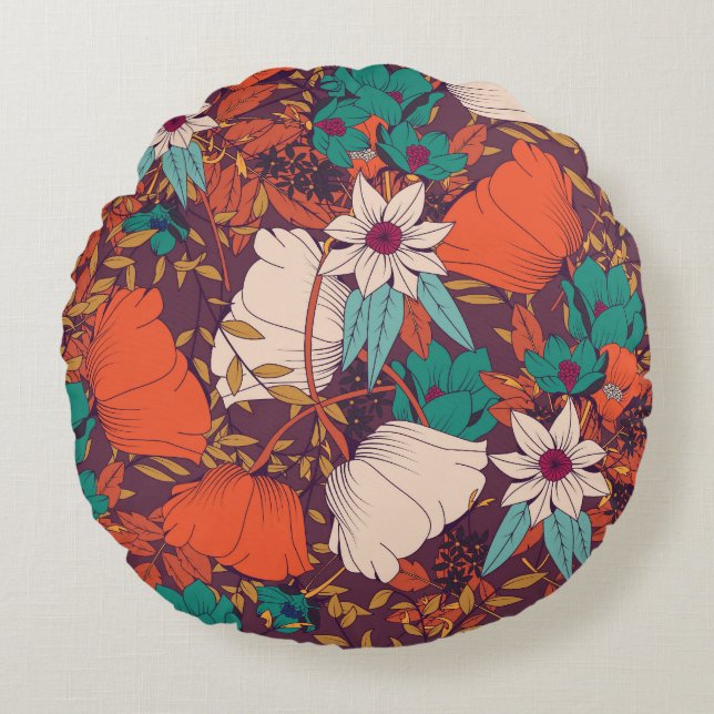 Floral Elements: Hand Drawn Seamless. Round Cushion (Front)