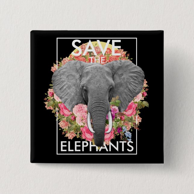 Floral Elephant 15 Cm Square Badge (Front)
