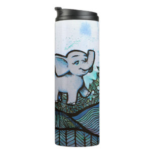 Floral Elephant Art Thermal Tumbler