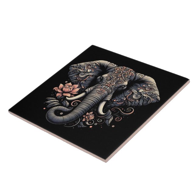 Floral elephant artwork ceramic tile (Side)