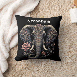 Floral elephant artwork cushion