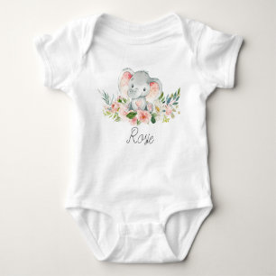 Floral Elephant Baby Girl Bodysuit