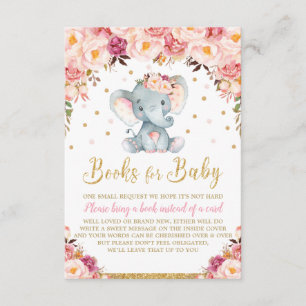 Floral Elephant Baby Shower Bring a Book Card Girl