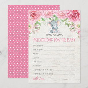 Floral Elephant Baby Shower Game Predictions Card