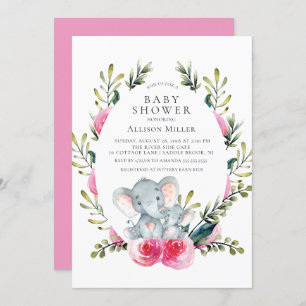 Floral Elephant Baby Shower Invitation
