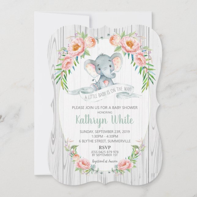 Floral Elephant Baby Shower Invitation Neutral (Front)