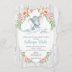 Floral Elephant Baby Shower Invitation Neutral