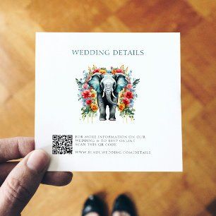 Floral Elephant Bay Blue and White Wedding Details Thank You Card