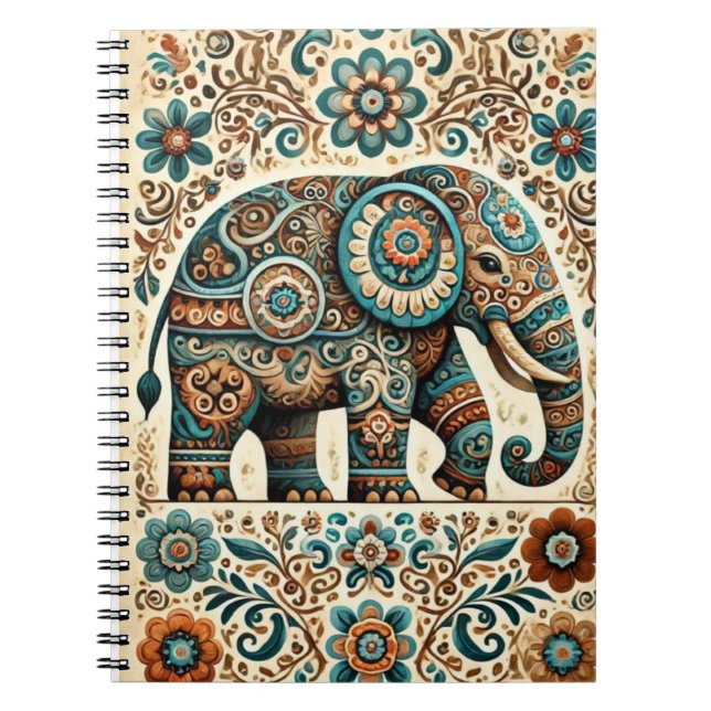 Floral Elephant Customisable Notebook  (Front)