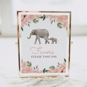 Floral Elephant Girl Baby Shower Favors Sign