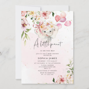 Floral Elephant girl baby shower Invitation