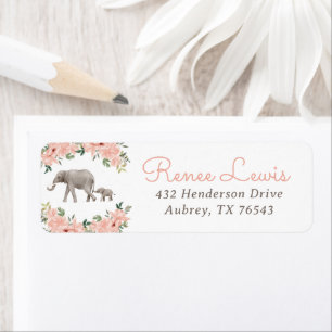 Floral Elephant Girl Baby Shower Return Address Label