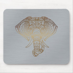 Floral Elephant Gold Silver Tribal Office Gift Mouse Pad