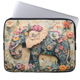 Floral Elephant Illustration Laptop Sleeve
