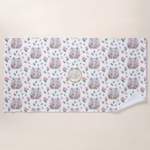 Floral ELEPHANT Monogram Girl Pink Bedroom Nursery Beach Towel