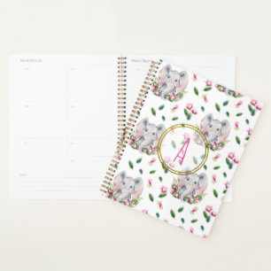 Floral ELEPHANT Monogram Girl Pink Bedroom Nursery Planner