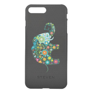 Floral Elephant On Black Faux Leather iPhone 8 Plus/7 Plus Case