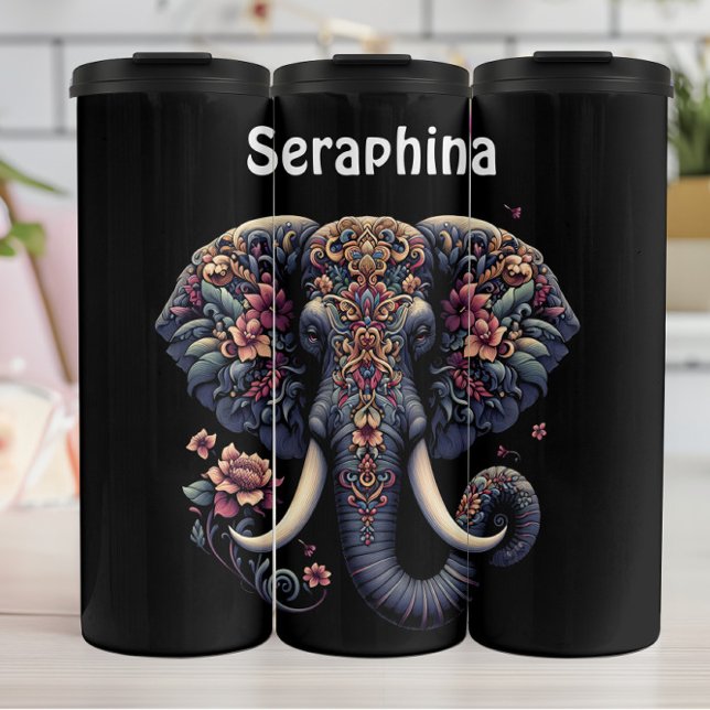 Floral Elephant Portrait: Seraphina's Beauty Thermal Tumbler (Creator Uploaded)