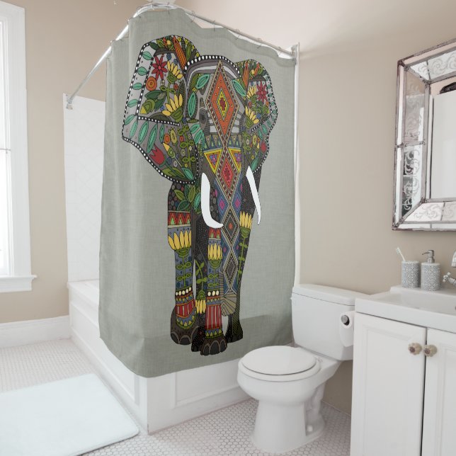 floral elephant stone shower curtain (In Situ)