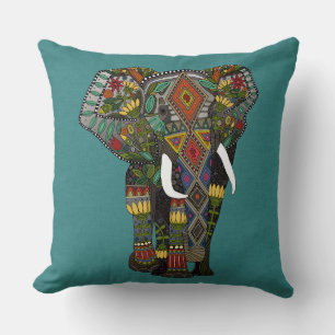 floral elephant teal cushion