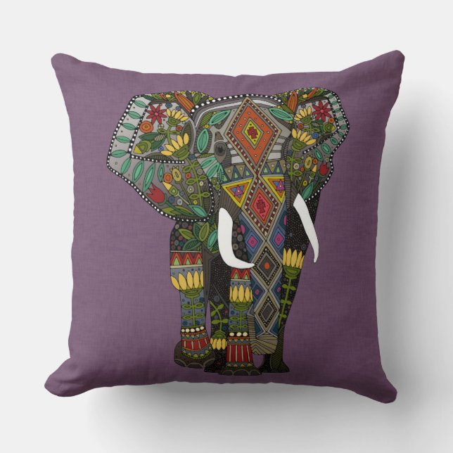 floral elephant violet cushion (Front)