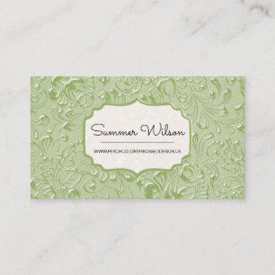 Floral Embossed Green Colour Business Card