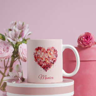 Floral Embrace Heart Custom Valentine's Coffee Mug