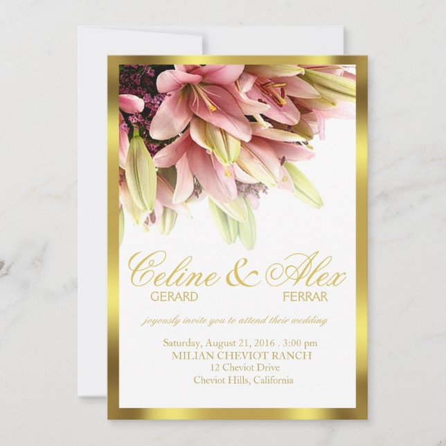 Floral Embrace Pink Calla Lilies Wedding Invitation (Front)