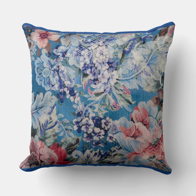 Floral Embroidered Pattern Colourful Flowers  Cushion (Front)