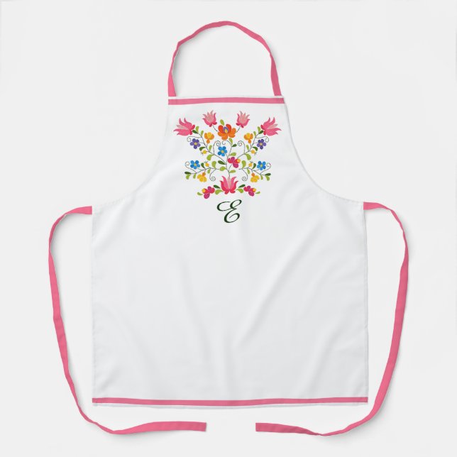 Floral embroidery monogram apron (Front)