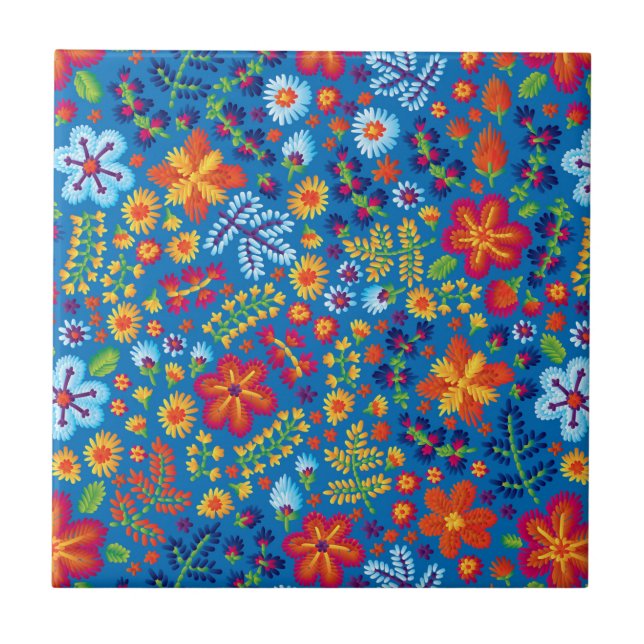 Floral Embroidery Pattern Ceramic Tile (Front)