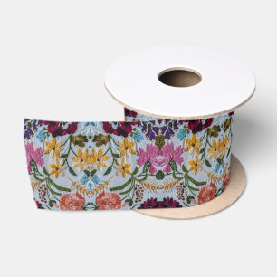 Floral Embroidery Pattern with Beautiful Flowers  Satin Ribbon