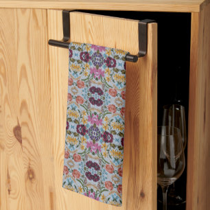 Floral Embroidery Pattern with Beautiful Flowers Tea Towel