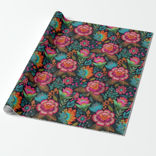 Floral Embroidery Pattern Wrapping Paper
