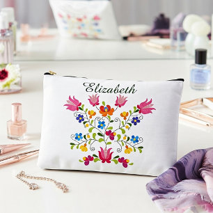 Floral embroidery personalised  accessory pouch