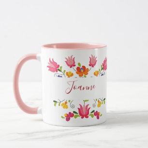 Floral embroidery personalised coffee mug
