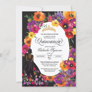 Floral Embroidery Watercolor Flowers Quinceanera I Invitation