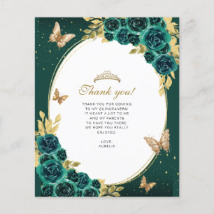 Floral Emerald Gold Butterfly Quinceañera Photo