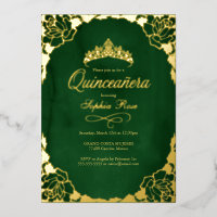Floral Emerald Gold Crown Quinceanera