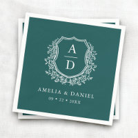 Floral Emerald Green Crest Wedding Monogram