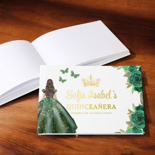 Floral Emerald Green Dress Birthday Quinceanera Guest Book