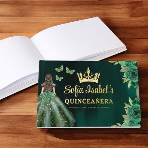 Floral Emerald Green Dress Birthday Quinceanera Guest Book